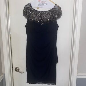 Xscape Navy Midi Dress with Beaded Yoke